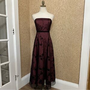 Papell Boutique Strapless Burgundy and Black Gown
